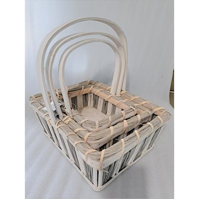 Panier bois avec anse (RECTANGLE) Ens.3