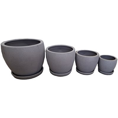 Cache pot 'Egg pots' avec assiette Gris Ens.4