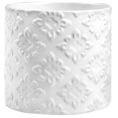 Cache pot céramique 6¾x5½" Motif floral Blanc
